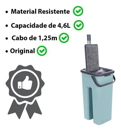 Rodo Mop Flat E Balde Para Limpeza De Piso