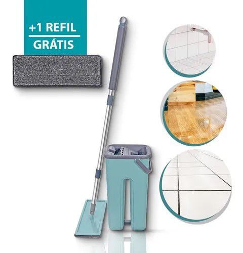 Rodo Mop Flat E Balde Para Limpeza De Piso