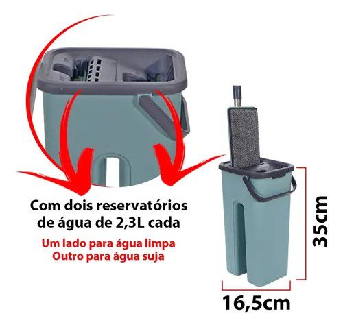 Rodo Mop Flat E Balde Para Limpeza De Piso